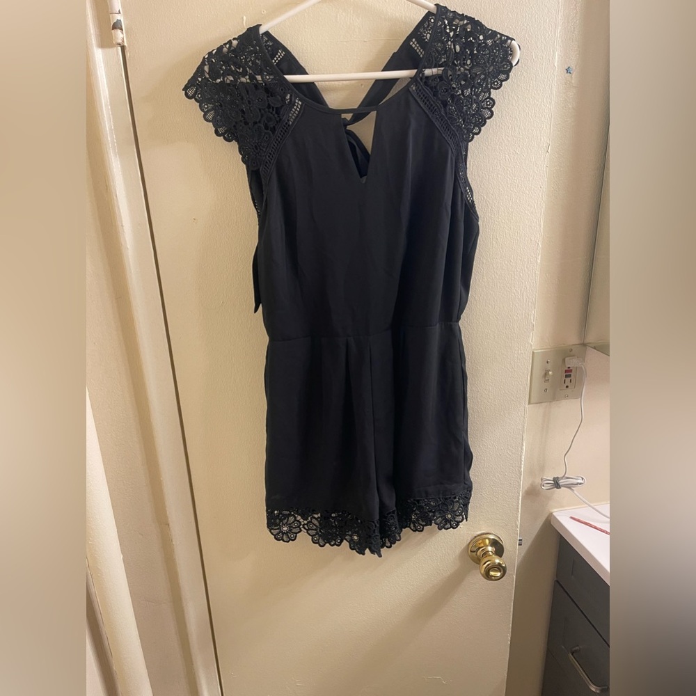 Lace trimmed romper